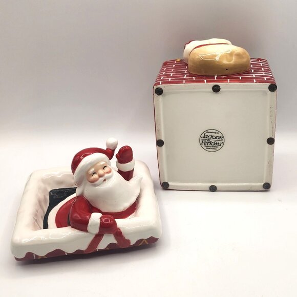 Vtg Santa Down the Chimney Cookie or Candy Jar Ceramic Jackson & Perkins Holiday - Picture 10 of 11